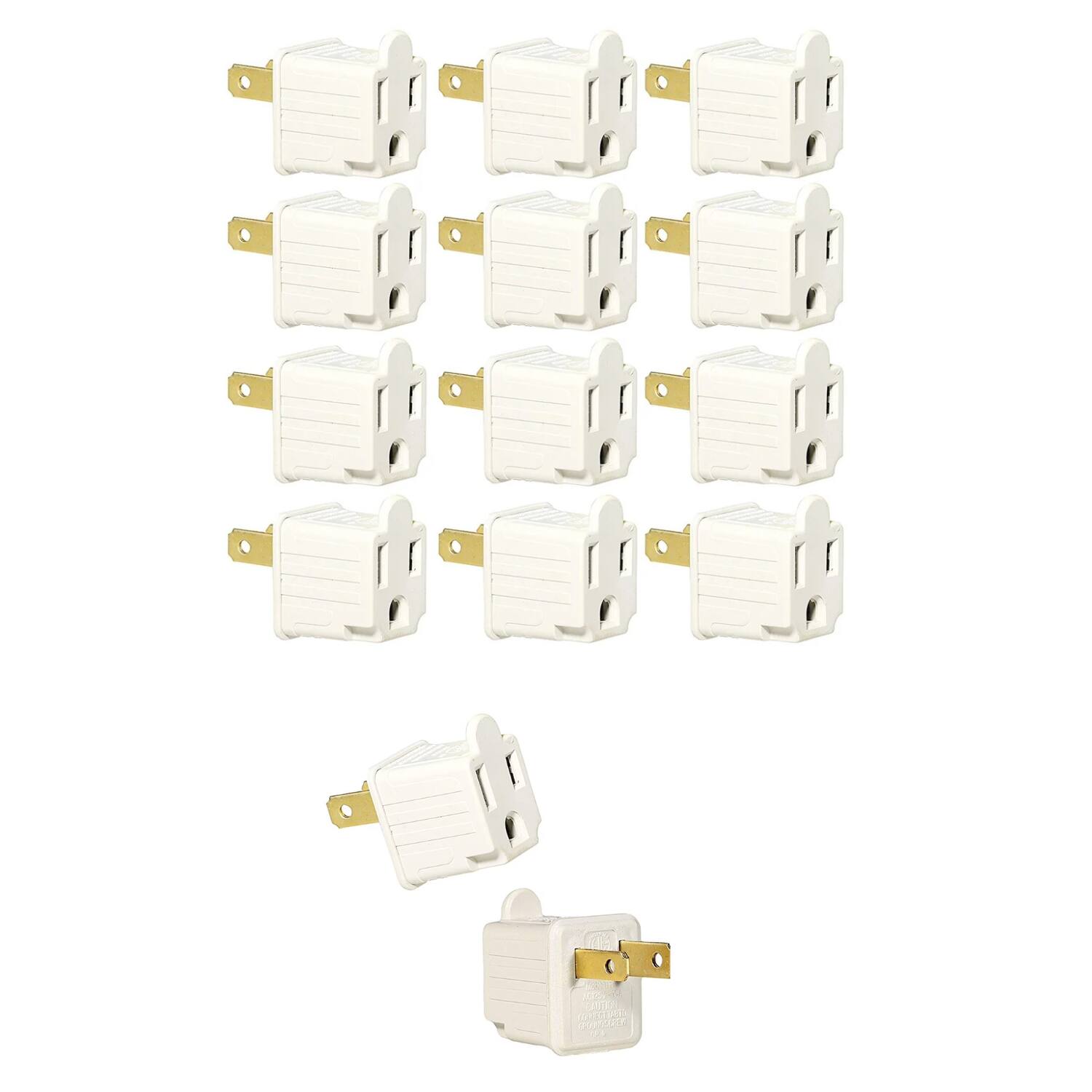 Back. Home Collection - 12 Pack 3-Prong to 2-Prong Outlet Electrical Grounding Adapter - BEIGE.