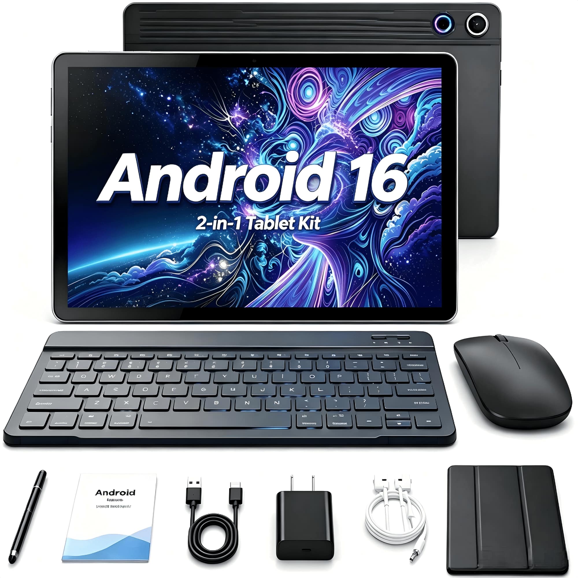 URAO - Android 16 Tablet 10 Inch, 20GB+64GB+2TB TF, 6000mAh,Dual Camera,Face ID WiFi 6 - Black