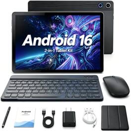 URAO - Android 16 Tablet 10 Inch, 20GB+64GB+2TB TF, 6000mAh,Dual Camera,Face ID WiFi 6 - Black