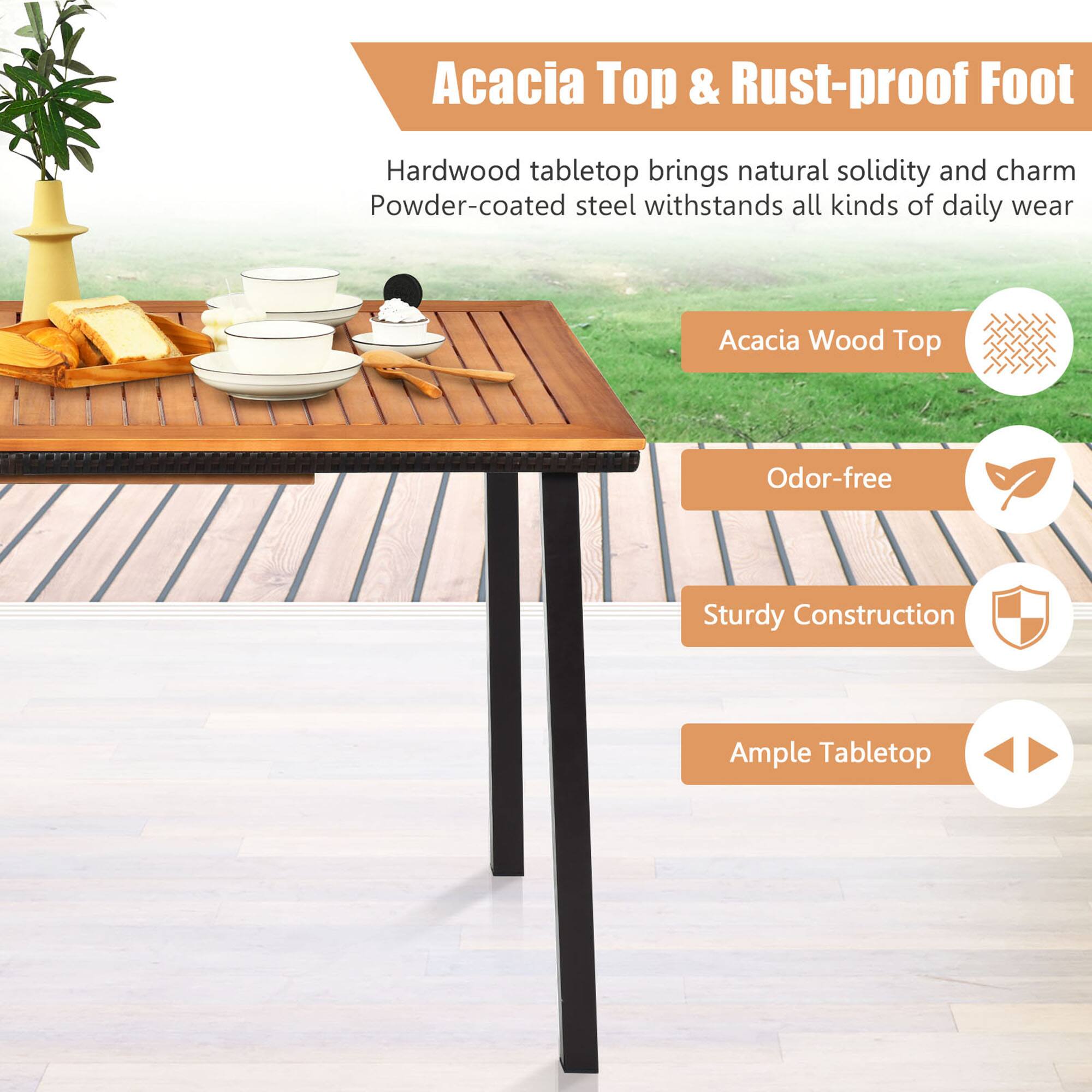 Acacia Top & Rust-proof Foot

Hardwood tabletop brings natural solidity and charm  
Powder-coated steel withstands all kinds of daily wear

- Acacia Wood Top
- Odor-free
- Sturdy Construction
- Ample Tabletop