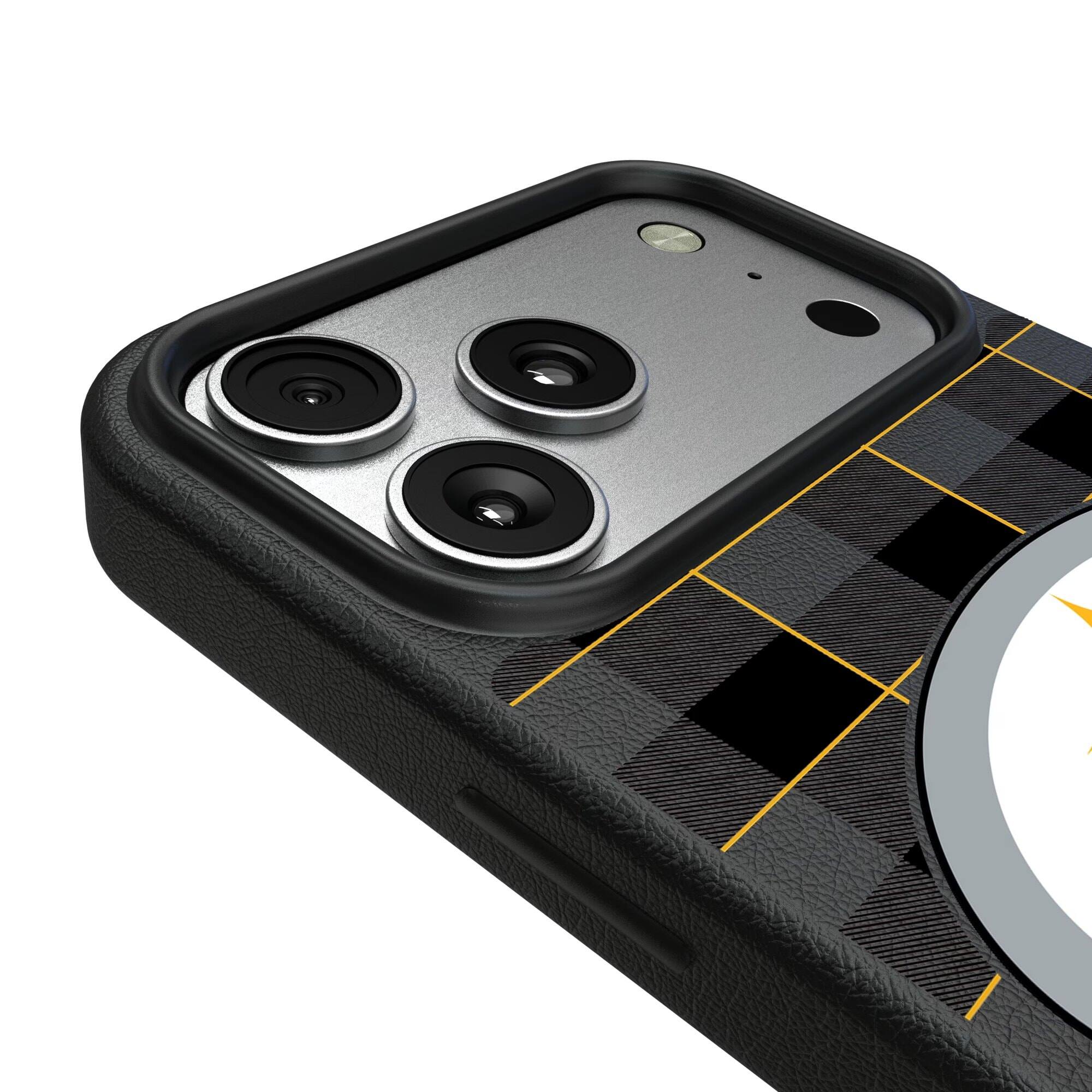 Alt View 2. Keyscaper - Pittsburgh Steelers Plaid Magnetic Bump iPhone Case - 16 Plus - Black.