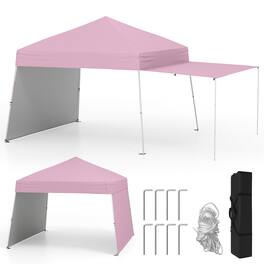Gymax - 14 X 9.2 FT Pop up Canopy Tent w/ 2 Convertible Sidewalls to Awning & Stakes Pink - Gray