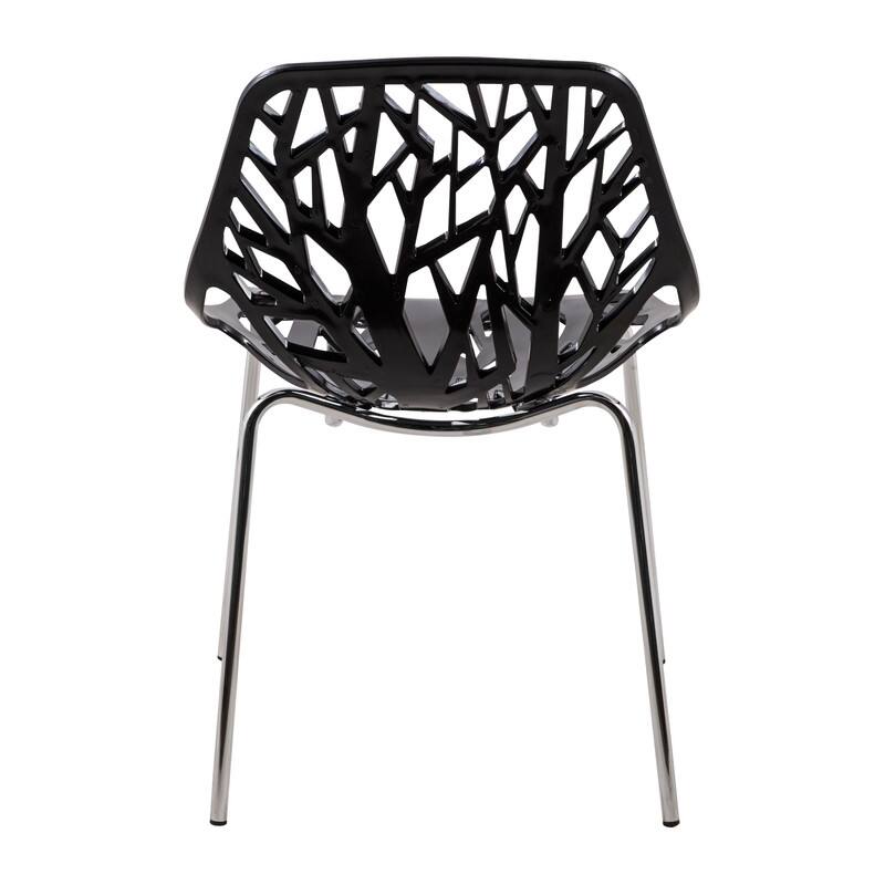 Alt View 1. LeisureMod - Asbury Stackable Modern Dining Chair with Cut Out Design and Chrome Legs Side Chair for Home Living Room - Black.