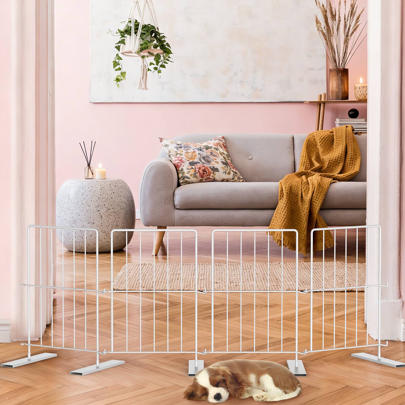 Alt View 1. Oumilen - 4 Panels Expandable Metal Dog Gate, Freestanding Foldable Pet Barrier Fence for Small, White - White.