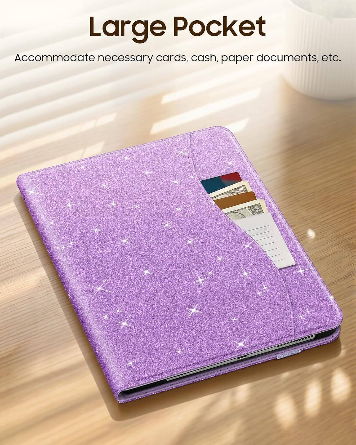 Large Pocket  
Accommodate necessary cards, cash, paper documents, etc.