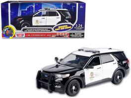Motormax - 2015 Ford Police Interceptor Utility Black White LAPD with Flashing Light Bar Front and Rear Lights Sounds 1/24 - Black and White