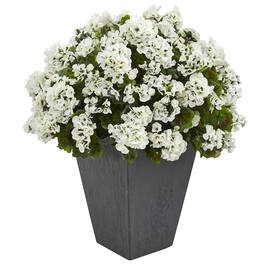 BreeBe - 33'' Geranium Plant in Plater UV Resistant (Indoor/Outdoor) - White