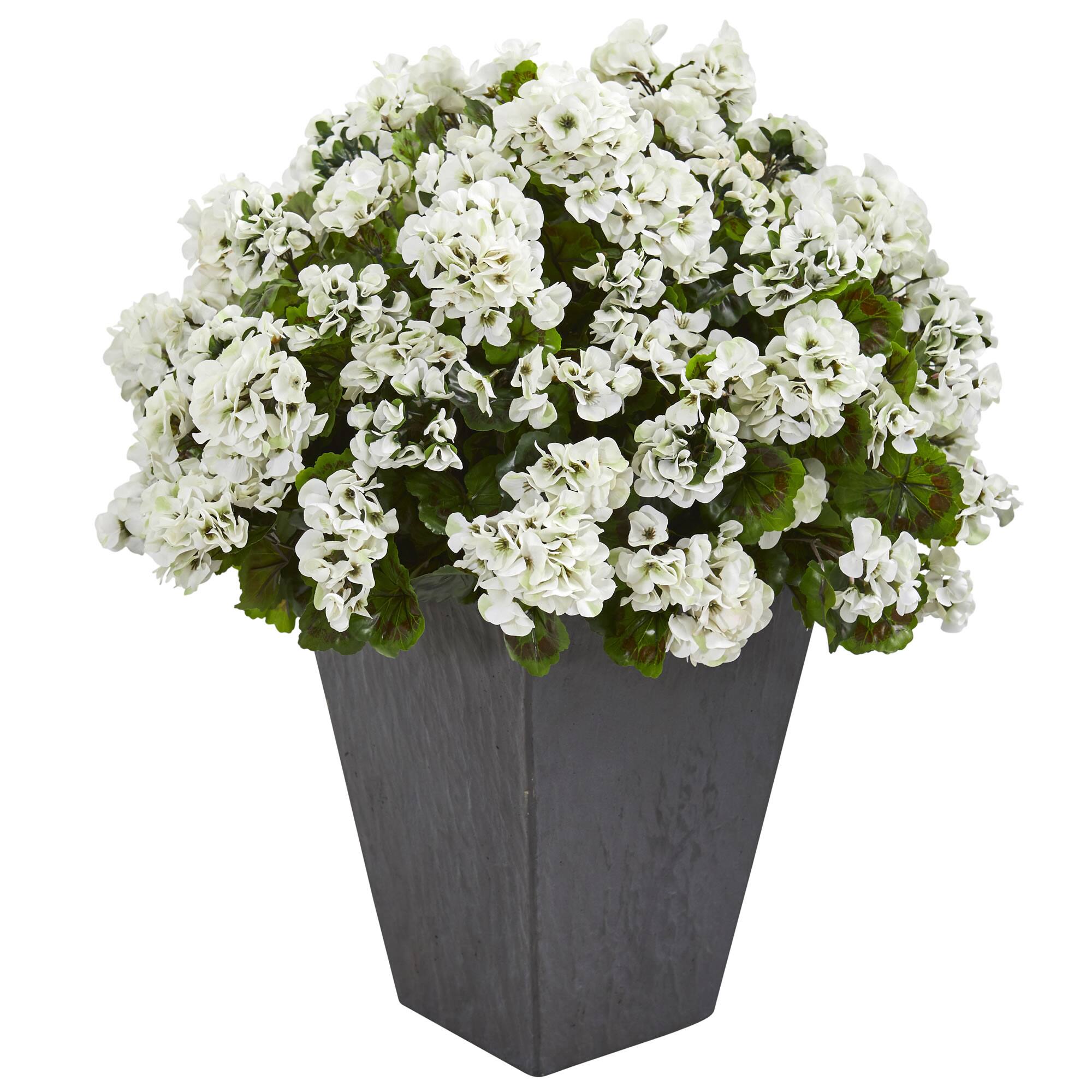 Front. BreeBe - 33'' Geranium Plant in Plater UV Resistant (Indoor/Outdoor) - White.