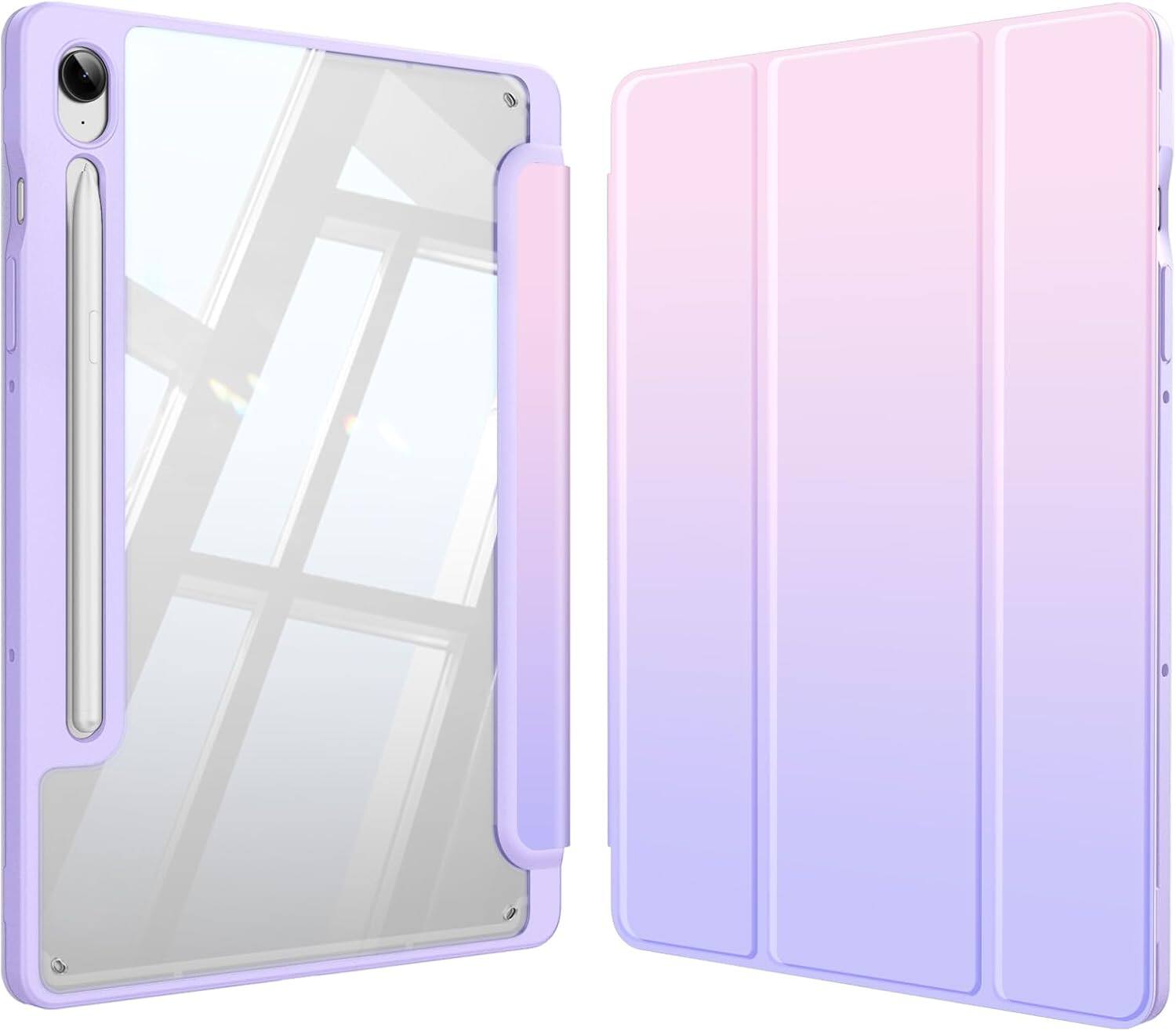 Front. Fintie - Clear Case for Samsung Galaxy Tab S10 Lite / Tab S10 FE / Tab S9 FE / Tab S9, Shockproof TPU Bumper Trifold Stand Cover - Fantasy Ombre.