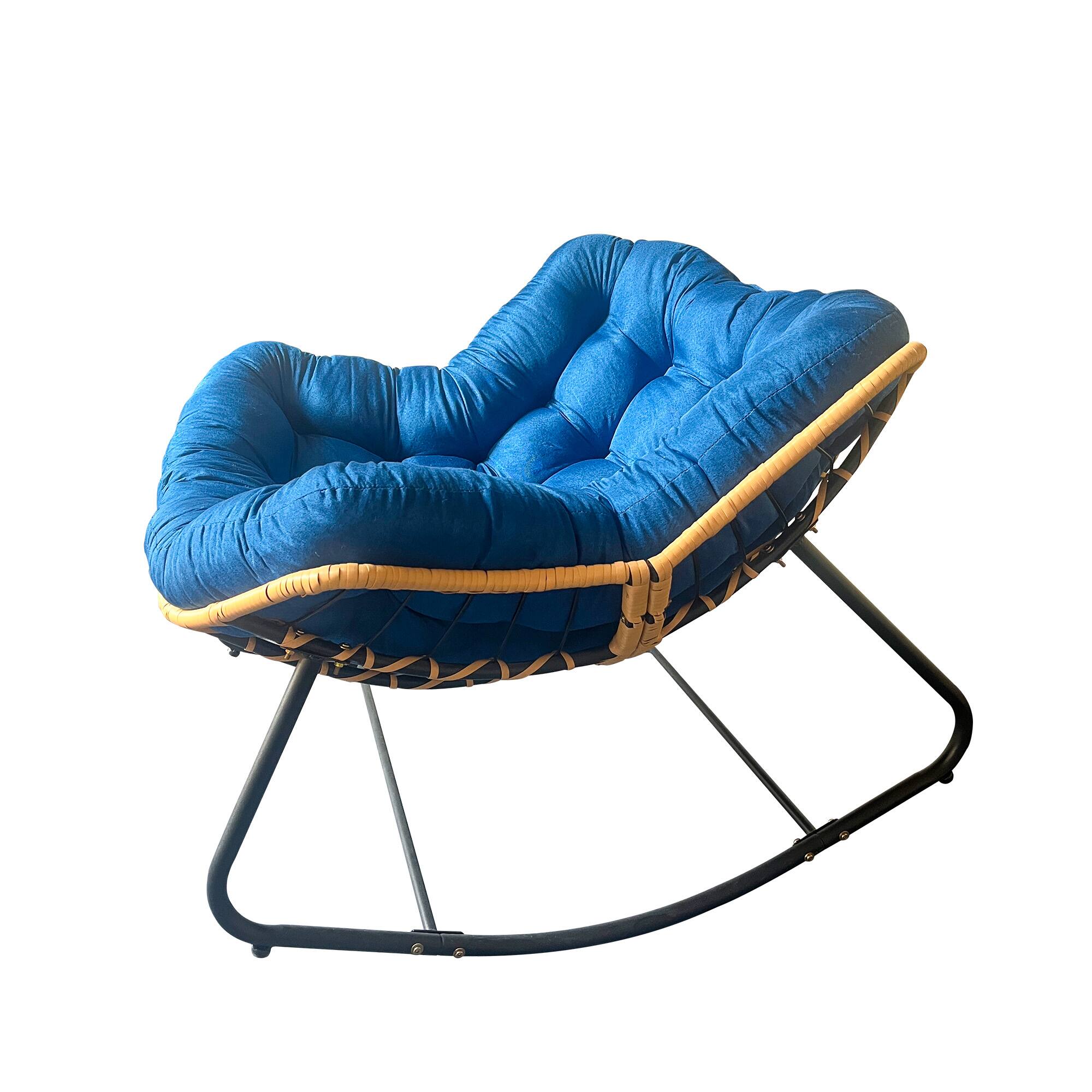 Alt View 2. Tiramisubest - Larger Outdoor Rocking Chair,Patio Egg Rocking Chair,Rattan Wicker Lounge Chair for Indoor and Outdoor Spaces-Blue - Black+Blue.