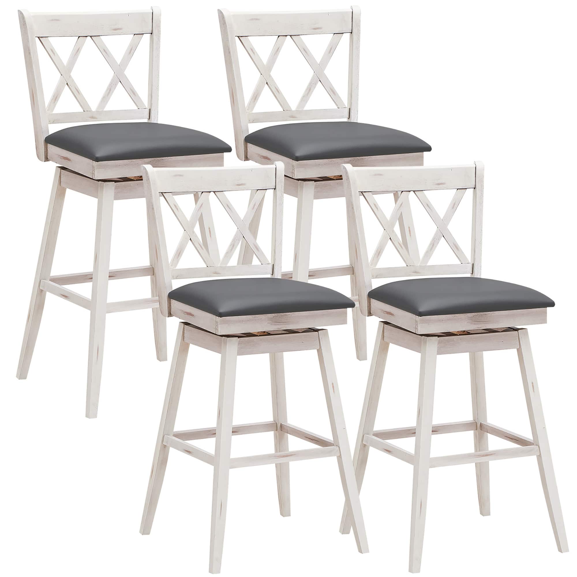 Costway - Set of 4 Barstools Swivel Bar Height Chairs with Rubber Wood Legs - White price history on PriceWatchPro