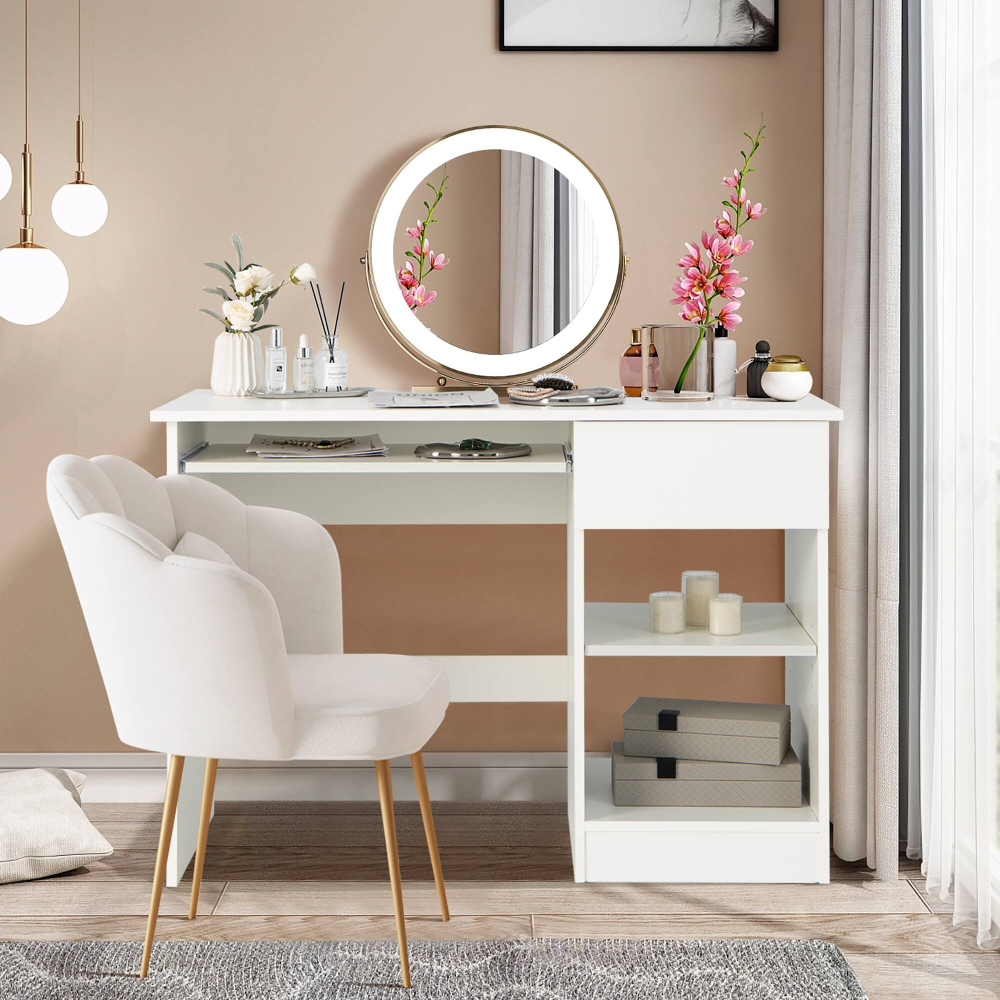 Alt View 12. Costway - Computer Desk with Keyboard Tray Drawer - White.