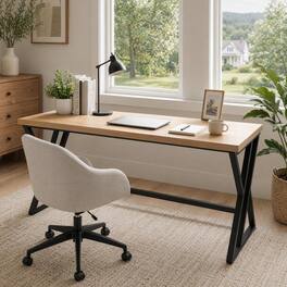 WELLFOR - 59" Simple Computer Desk with Heavy-duty Metal Frame, Modern Executive Desk Writing Table Workstation for Home Office - Gray
