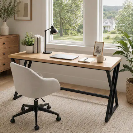 Front. WELLFOR - 59" Simple Computer Desk with Heavy-duty Metal Frame, Modern Executive Desk Writing Table Workstation for Home Office - Gray.
