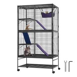 VEVOR - 64.6" Rolling Metal Ferret Cage, Large 4-Tier Critter Nation Cage, Small Animal Cage with Ramps & Tray, Easy to Set up