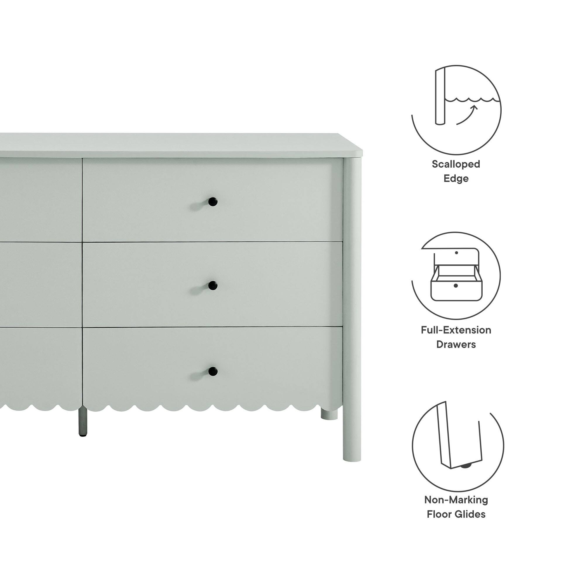 Scalloped Edge Full-Extension Drawers Non-Marking Floor Glides
