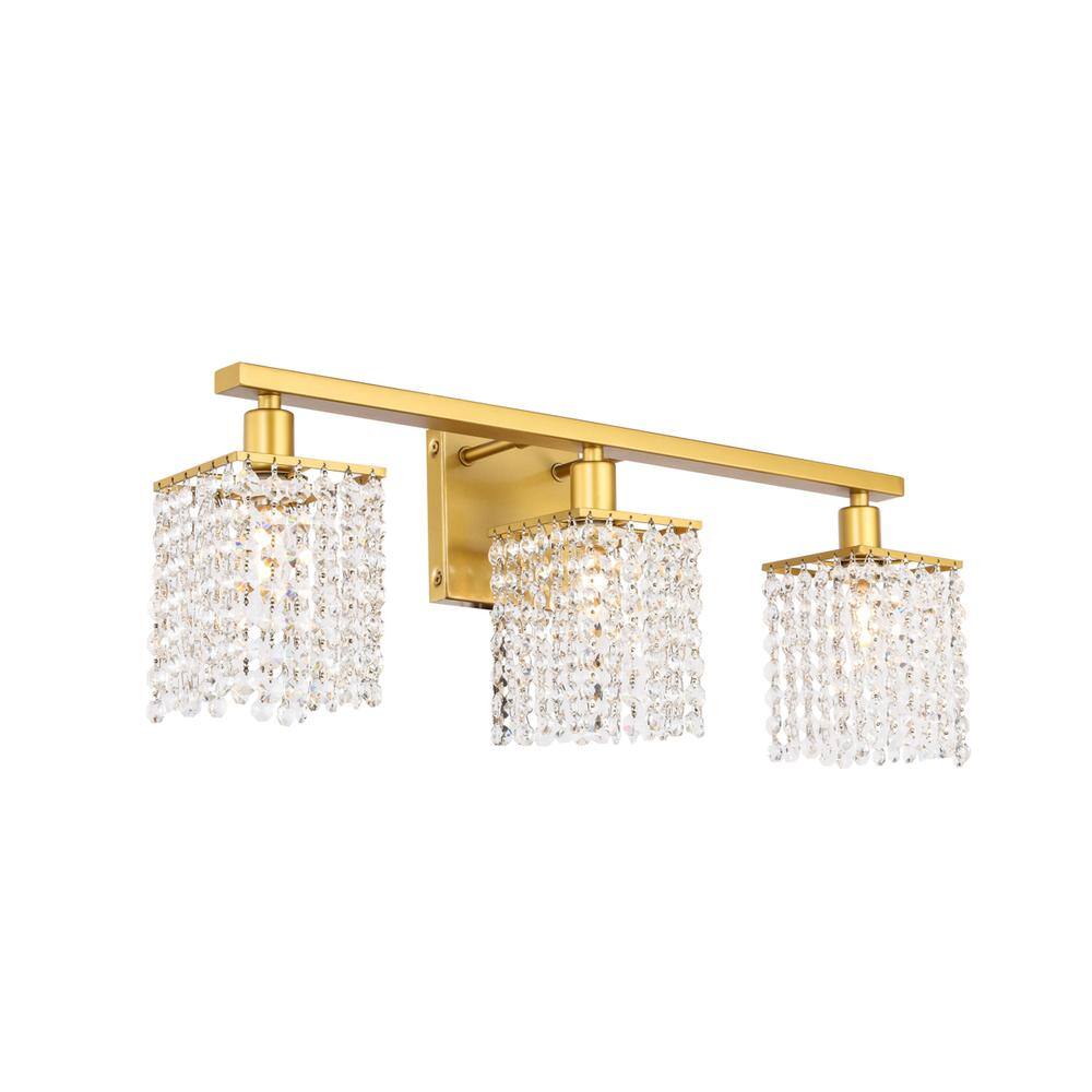 Alt View 4. Living District - Phineas 3 light Brass and Clear Crystals wall sconce - Brass And Clear Crystals.