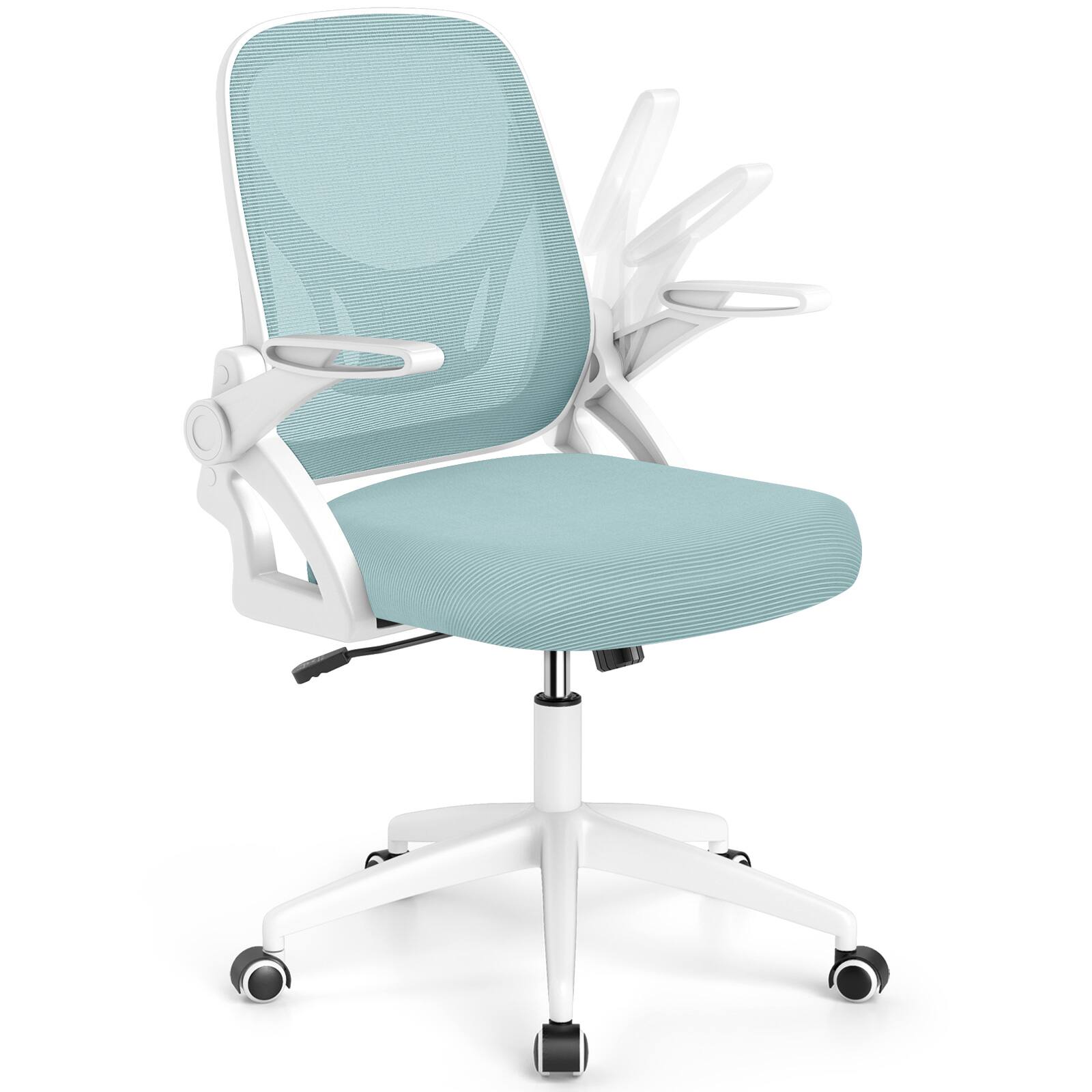 Costway - Mesh Office Chair with Lumbar Support & Flip-up Arms Rolling Casters for Work - Blue