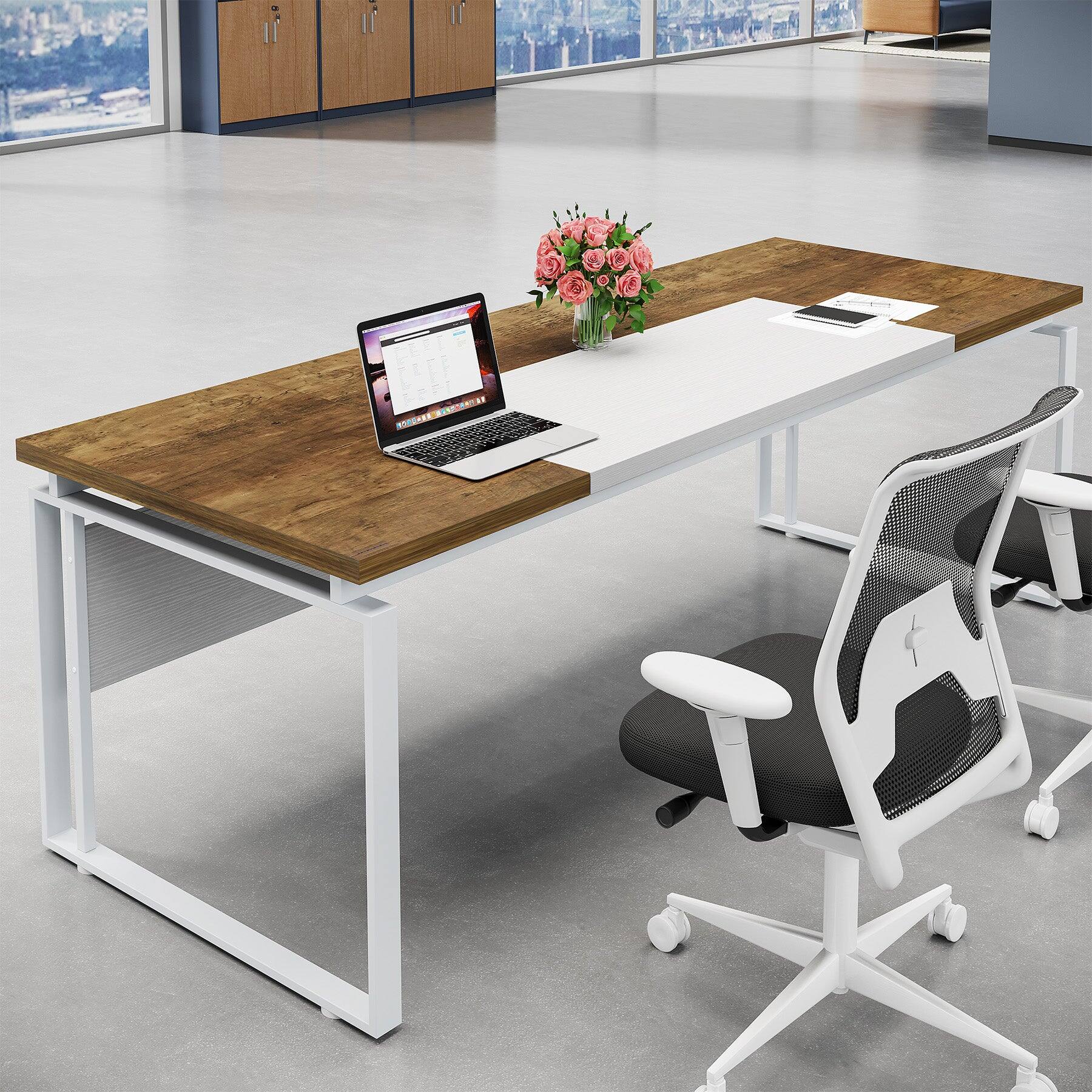 Alt View 3. Tribesigns - Office Computer Desk with Metal Frame, Storage Drawers, for Computer Work, Writing and Study in Home Offices - Brown.