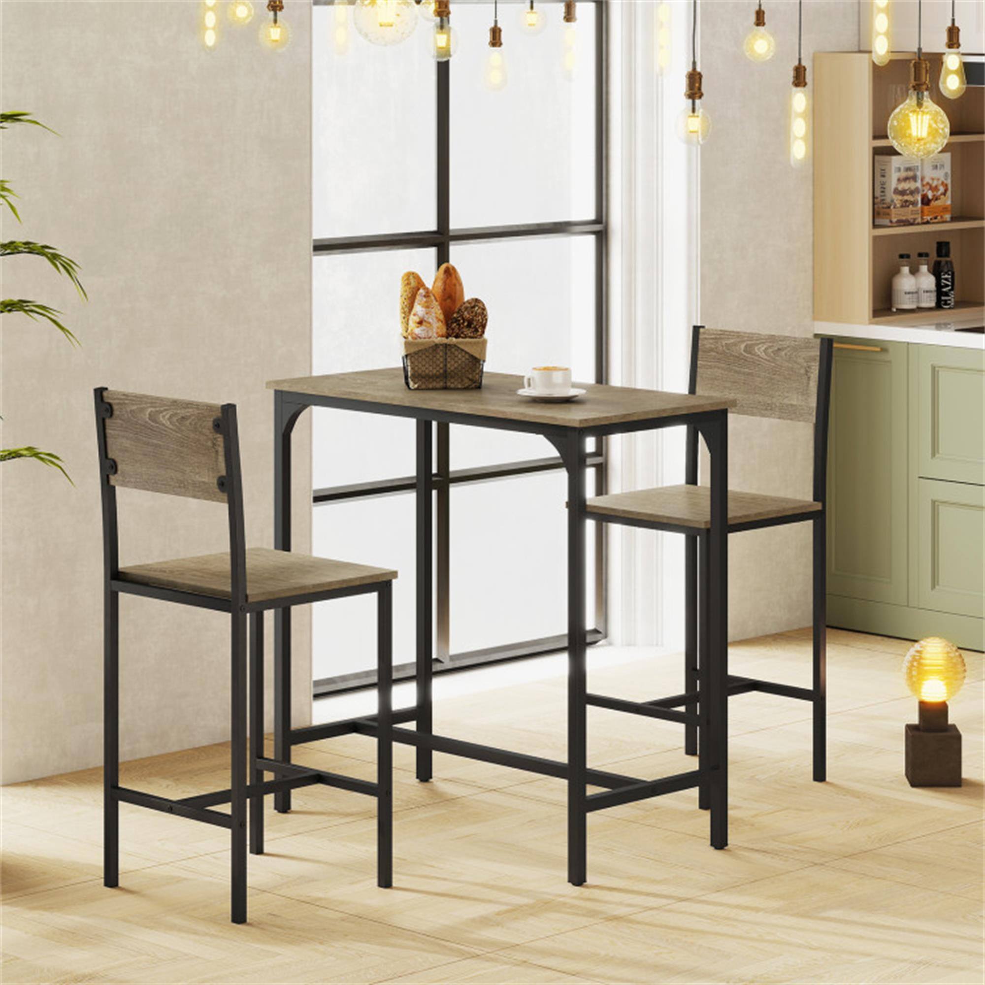 Alt View 2. Boyel Living - Gray 3Piece Mixed Material Dining Set Ergonomic Backrest Design Builtin Footrest for Outdoor Living Spaces - Gray.