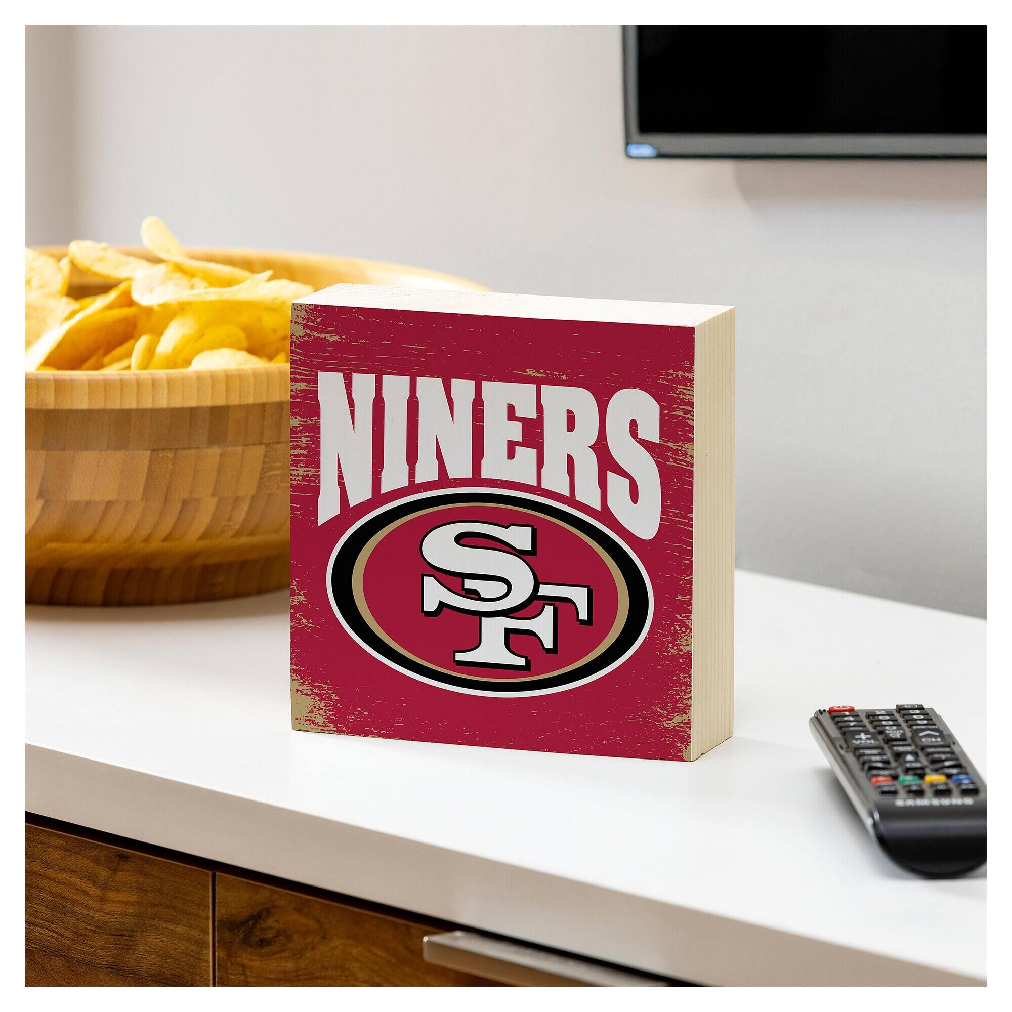 Alt View 2. Evergreen Enterprises - San Francisco 49ers 6" Square Fan Chant Wood Block Shelf Sign - Multicolor.
