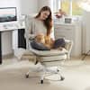 Front. Bestier - Cross Legged Executive Office Chair, Velvet Ergonomic Desk Chair with Flip-Up Arms, Retractable Footrest & Side Pockets - White Suede.