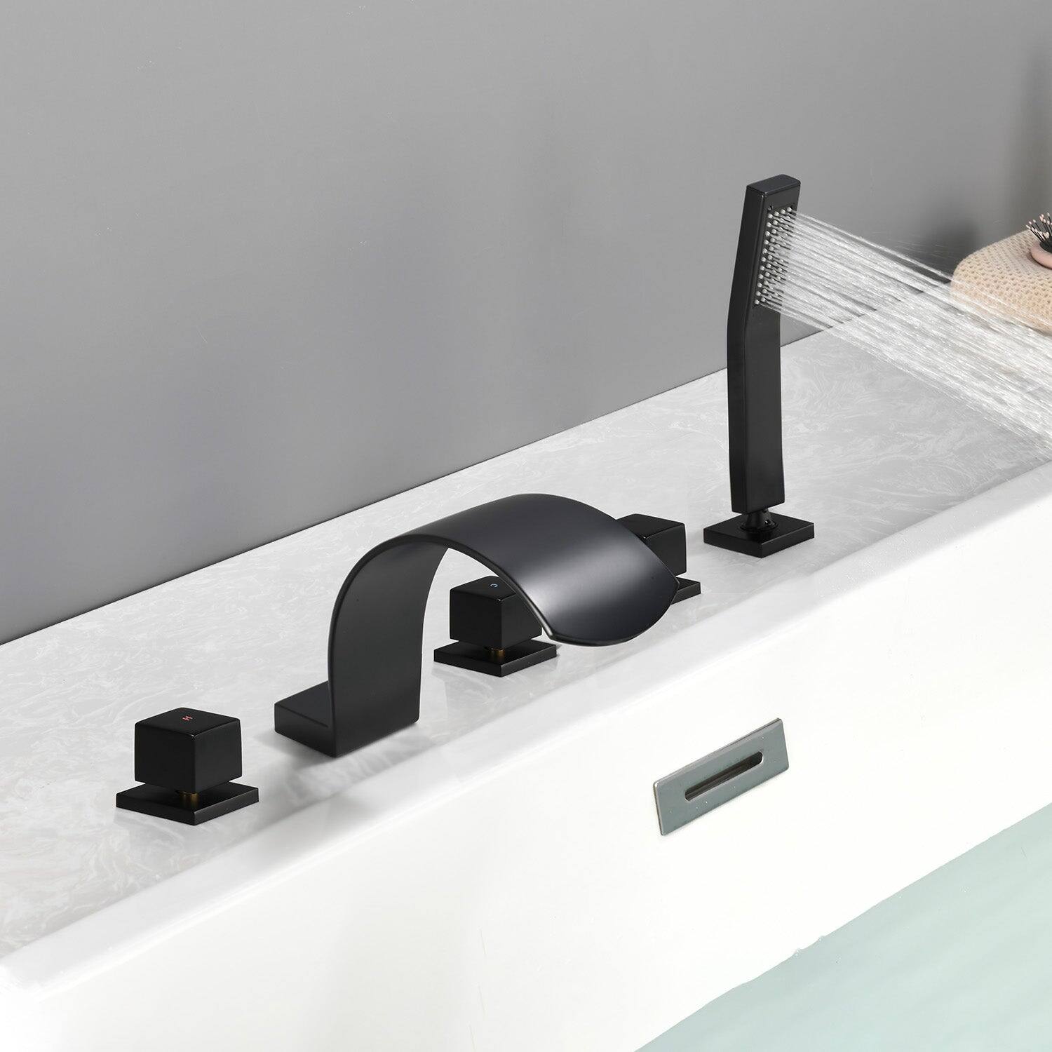 Alt View 1. Boyel Living - Black Cold and Hot Waterfall Flow Handheld Shower Bath Tub Faucet Five Hole Installation Durable Designl - Matte Black.
