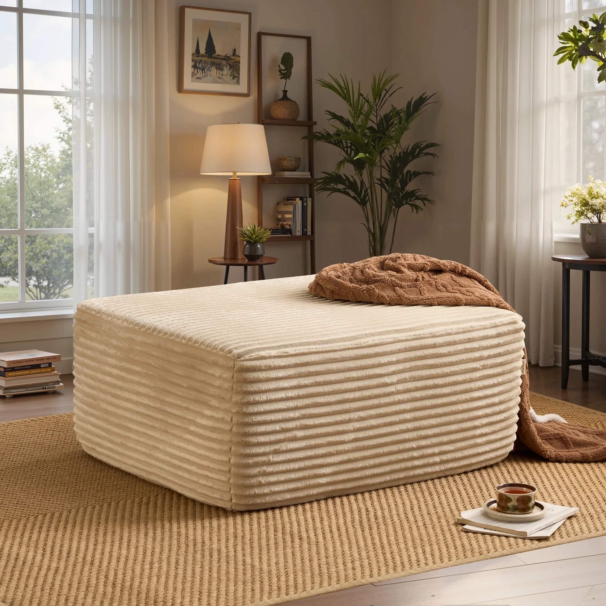 Front. Ovios - Ottoman for Sectional Modular Sofa, Oversized Footrest for Couch, No Assembly - Beige(Plush).