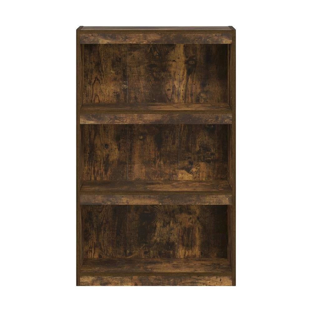 Back. FurniFact - 3-Tier Adjustable Shelf Bookcase with Space-Saving Design - Amber Pine.