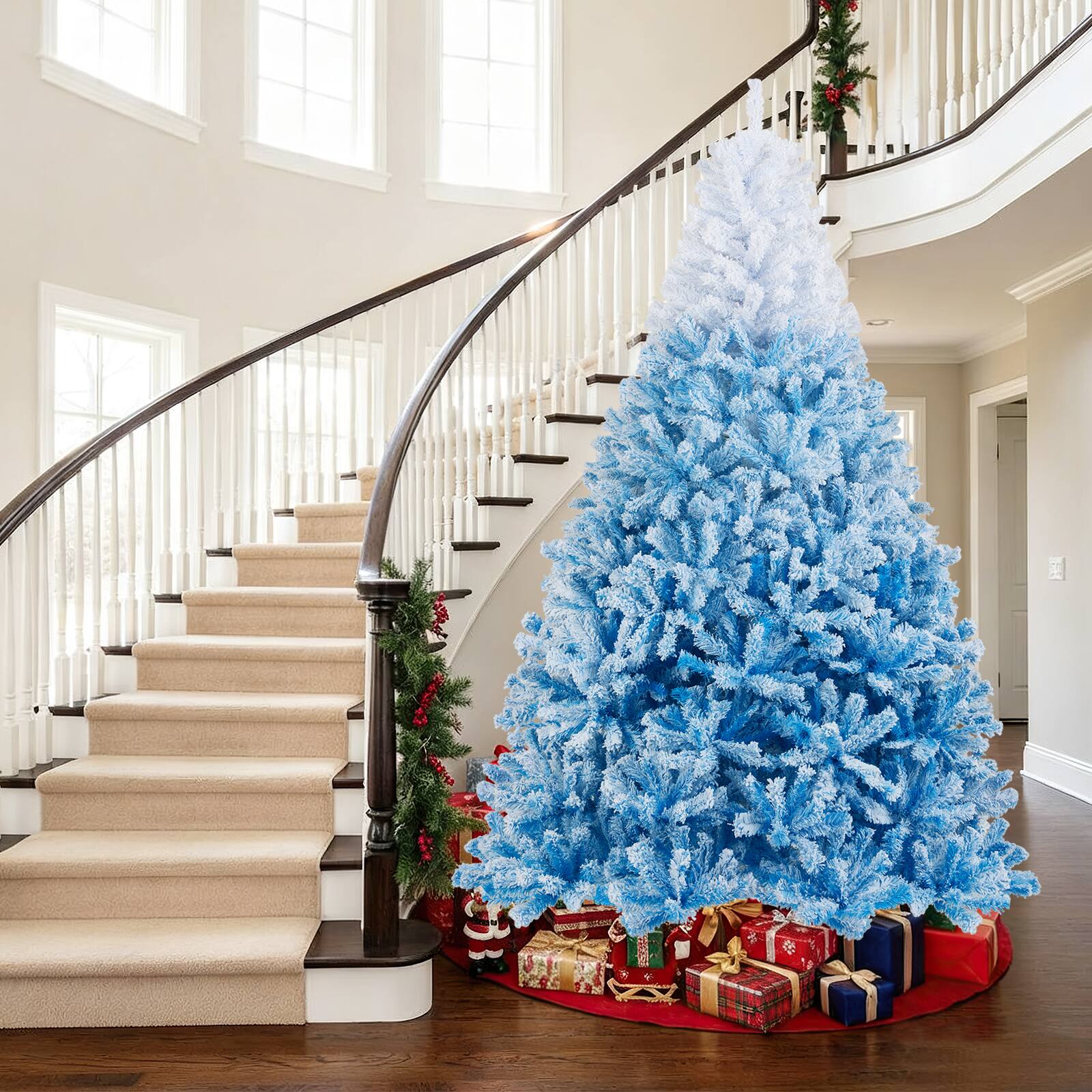 Alt View 1. Gymax - Gymax 8  FT Artificial Christmas Tree Hinged Snow Flocked Xmas Tree w/ 1774 Lush Branch Tips - Blue.