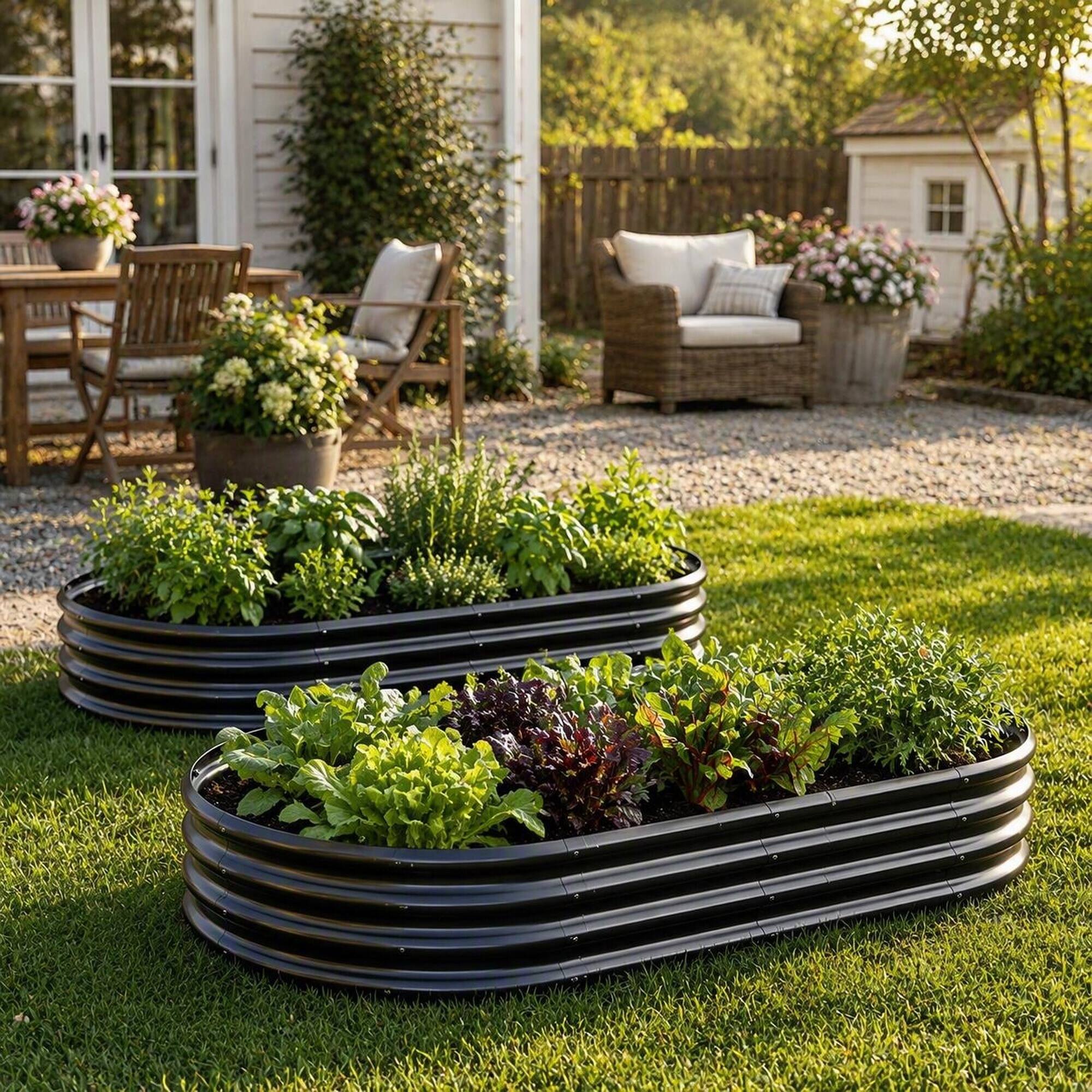 Left. RYHNUYNE - Galvanized Raised Garden Bed 6x3x1ft for Vegetables Herbs and Flowers, Rust-Proof Metal Planter Box with 16 sq ft - Black.