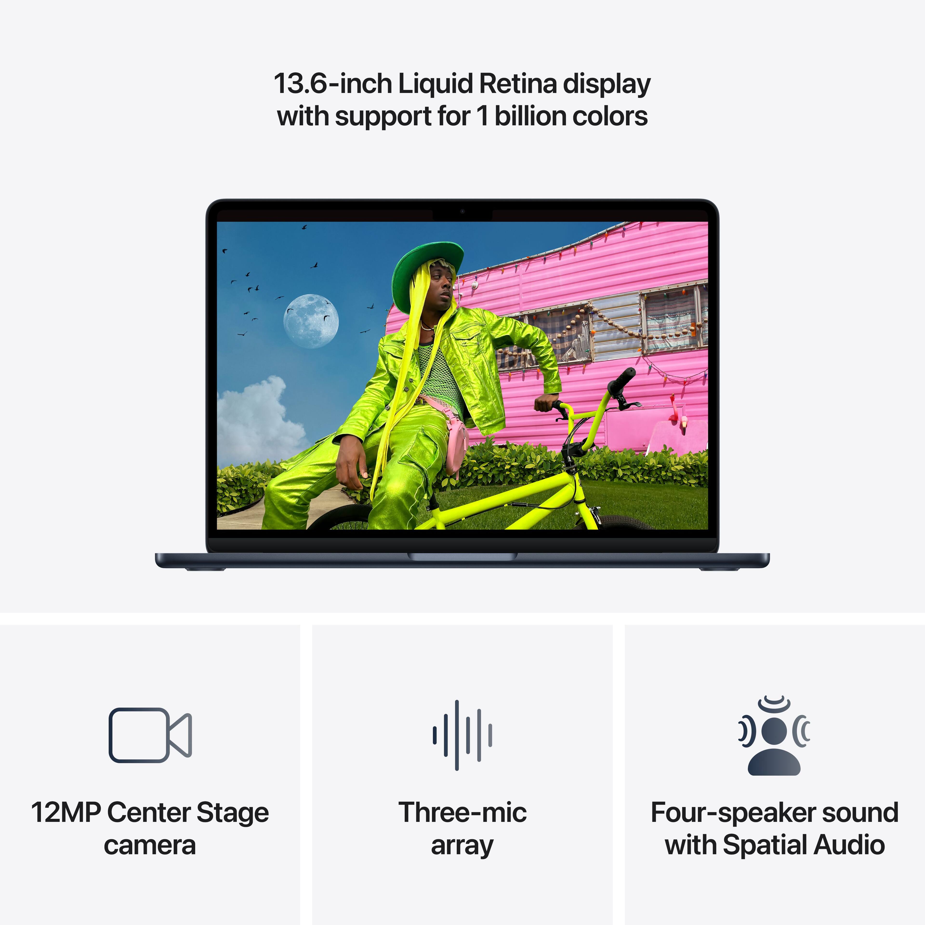 13.6-inch Liquid Retina display with support for 1 billion colors

12MP Center Stage camera

Three-mic array

Four-speaker sound with Spatial Audio