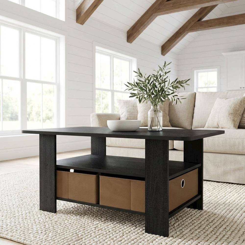 Angle. FurniFact - Coffee Table Americano Medium Brown with Bin Drawer and Sturdy Design - Americano/Medium Brown.