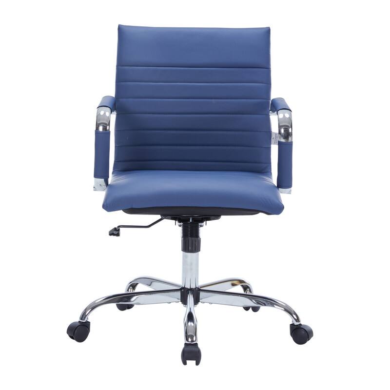 Alt View 4. LeisureMod - Harris Mid-Back Leather Office Chair Adjustable Height Tilt Computer Task Chair with 360-Degree Swivel - Navy Blue.