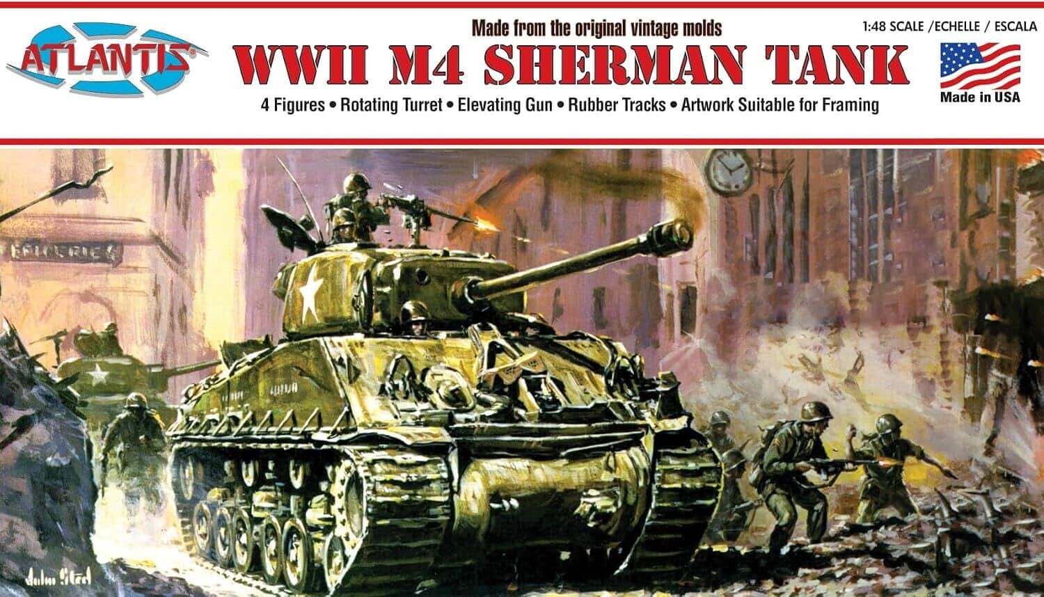 PopMarket - World War II M4 Sherman Medium Tank with Four Figures 1/48 Scale Model Kit - COLLECTIBLES - Multicolor