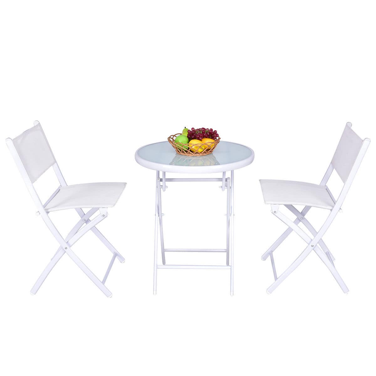 Front. Costway - Costway 3 PCS Folding Bistro Table Chairs Set Garden Backyard Patio Furniture - White.