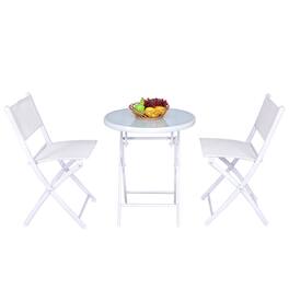 Costway - 3 PCS Folding Bistro Table Chairs Set Garden Backyard Patio Furniture - White