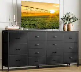 Jojoka - 63" W Dresser TV Stand for 65/70/75 Inch TV, 14 Drawer Entertainment Center with Power Outlets - Black