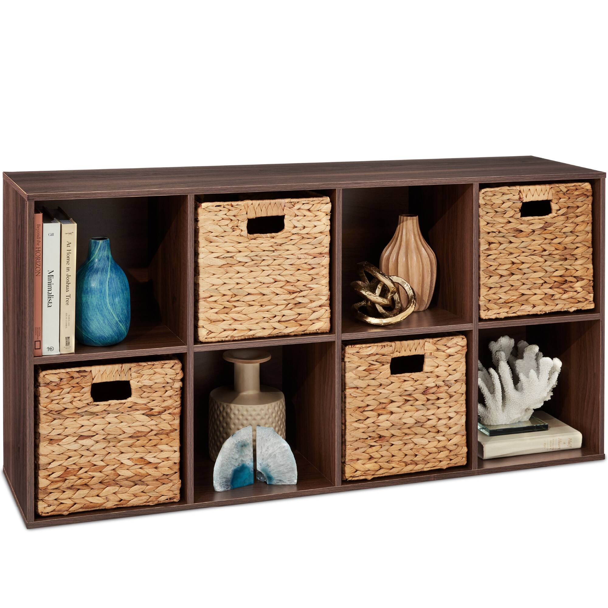 Best Choice Products - 8-Cube Bookshelf, 11in Display Storage System, Organizer w/ Removable Back Panels - Walnut