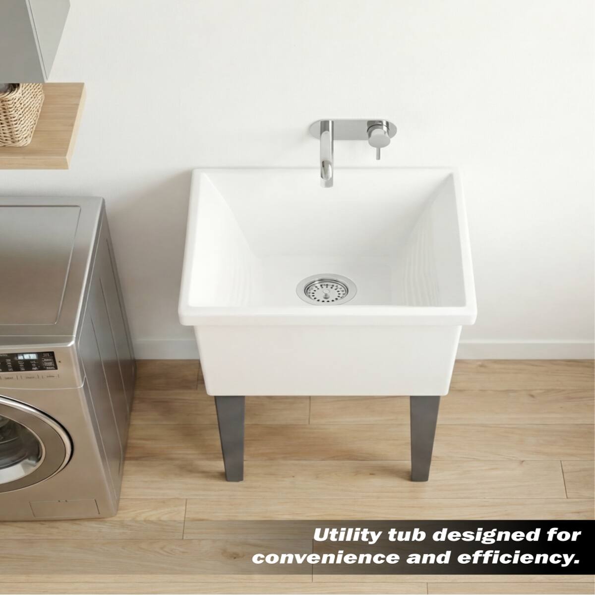 Ropilly Freestanding Utility Sink with Storage, Compact Plastic Laundry ...