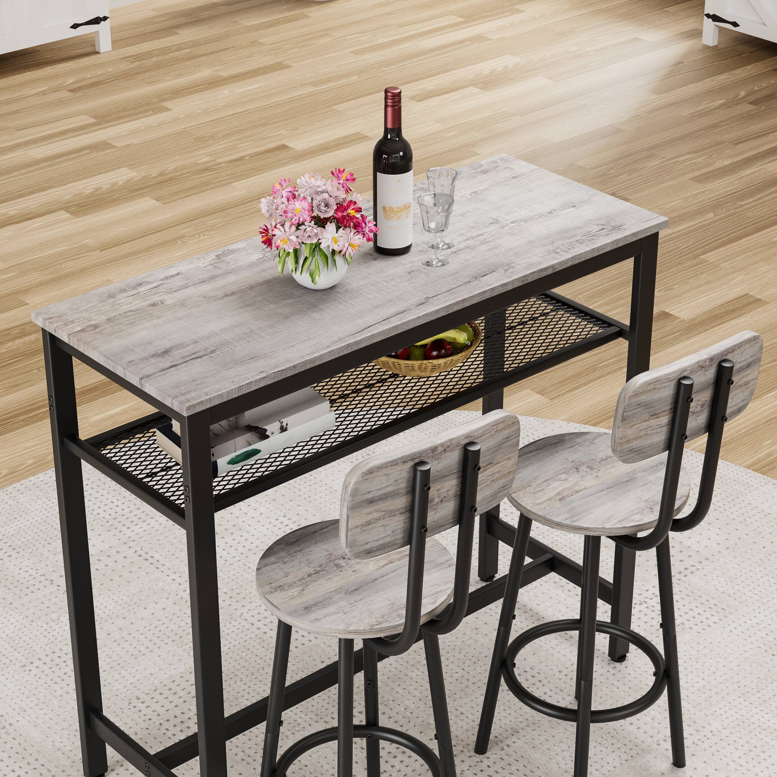 Alt View 2. APRILSOUL - Bar Table and Chairs Set Square Table 2 Stools Dining Pub Set 2 Space Saving Grey - Grey.
