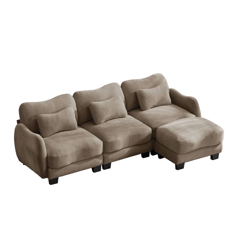 Alt View 2. Loheer - Loheer Chenille L-Shaped Sofa Oversized 3-Seater Sectional with Movable Ottoman and Waist Pillows Coffee - Coffee.