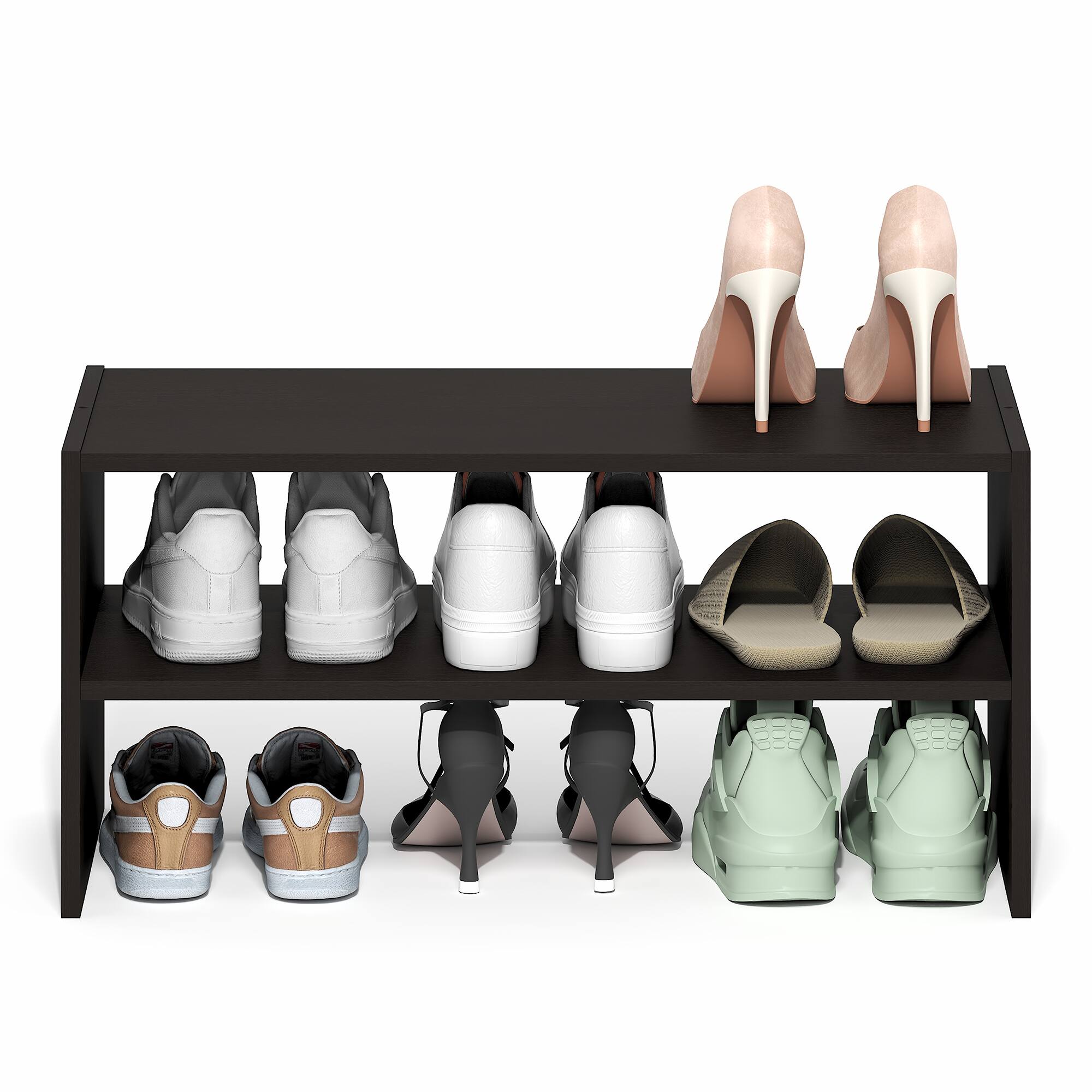 Alt View 3. Furinno - FANO Stackable Shoe Storage, Shoe Rack, 24-Inch Width Shoe Organizer, for Closet Entryway, Office, Garage - Black Dark Oak.