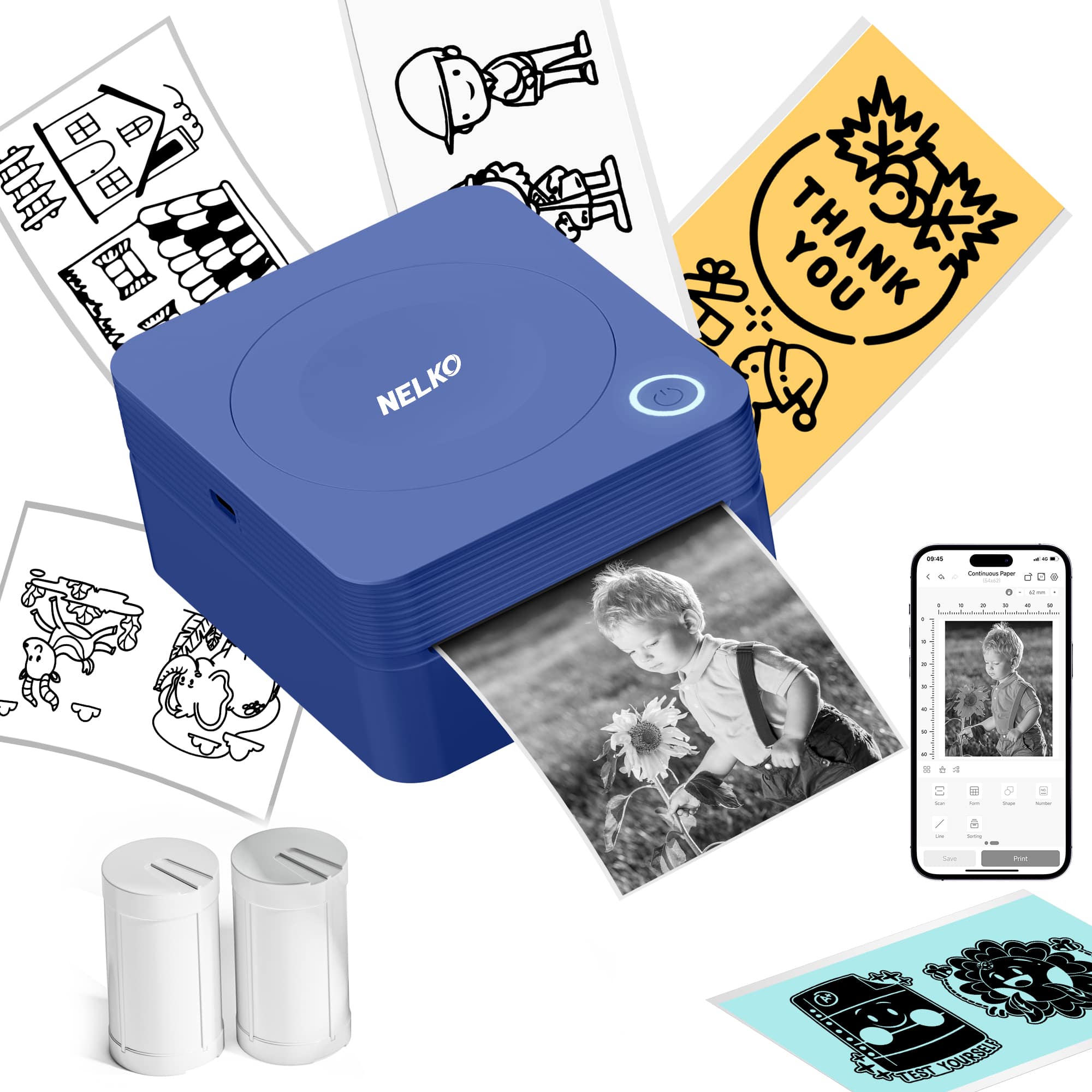 Nelko PM230 Portable Bluetooth Thermal Sticker Printer with 2