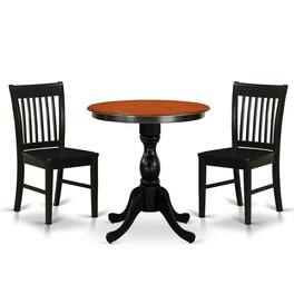 East West Furniture - 3-Piece Kitchen Dining Table Set Include a Dinner Table and 2 Wood Chairs with Slatted Back - Black - Multi-Color