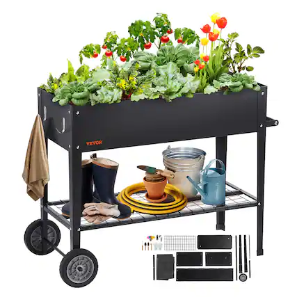 Front. VEVOR - Raised Garden Bed, 42.5 x 19.5 x 31.5 inch Galvanized Metal Planter Box, Elevated Outdoor Planting Boxes with Legs - Black.