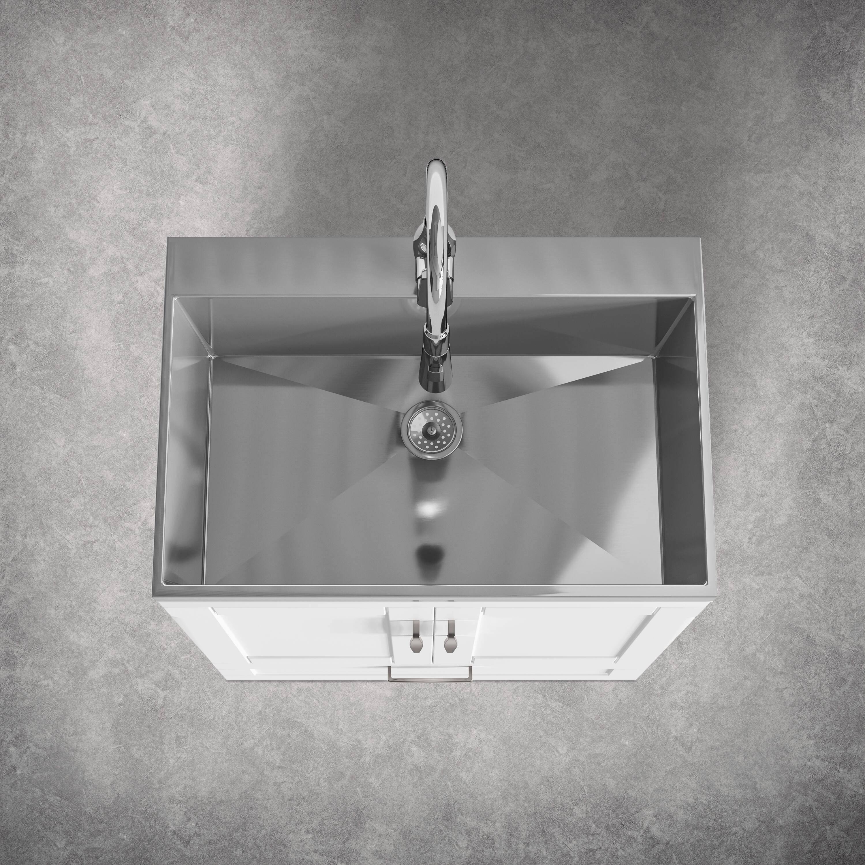 Alt View 1. Simpli Home - Reed 28 inch Wide Utility Sink and Laundry Cabinet, Glacier White Finish - Glacier White.