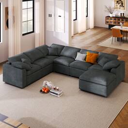 Anysun - 120.8" Extra Large 7-Seater Modular Sectional Sofa with L-Shape Design & Movable Ottoman – Chenille Fabric, Wood Frame - Gray