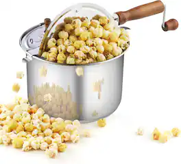 Cook N Home - Basics 6qt Hand Crank Stovetop Popcorn Popper,Metal Gears and Stirring System, Homemade Popcorn - Stainless Steel