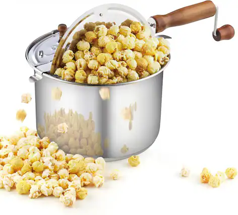 Front. Cook N Home - Basics 6qt Stainless Steel Hand Crank Stovetop Popcorn Popper,Metal Gears and Stirring System, Homemade Popcorn - stainless steel.
